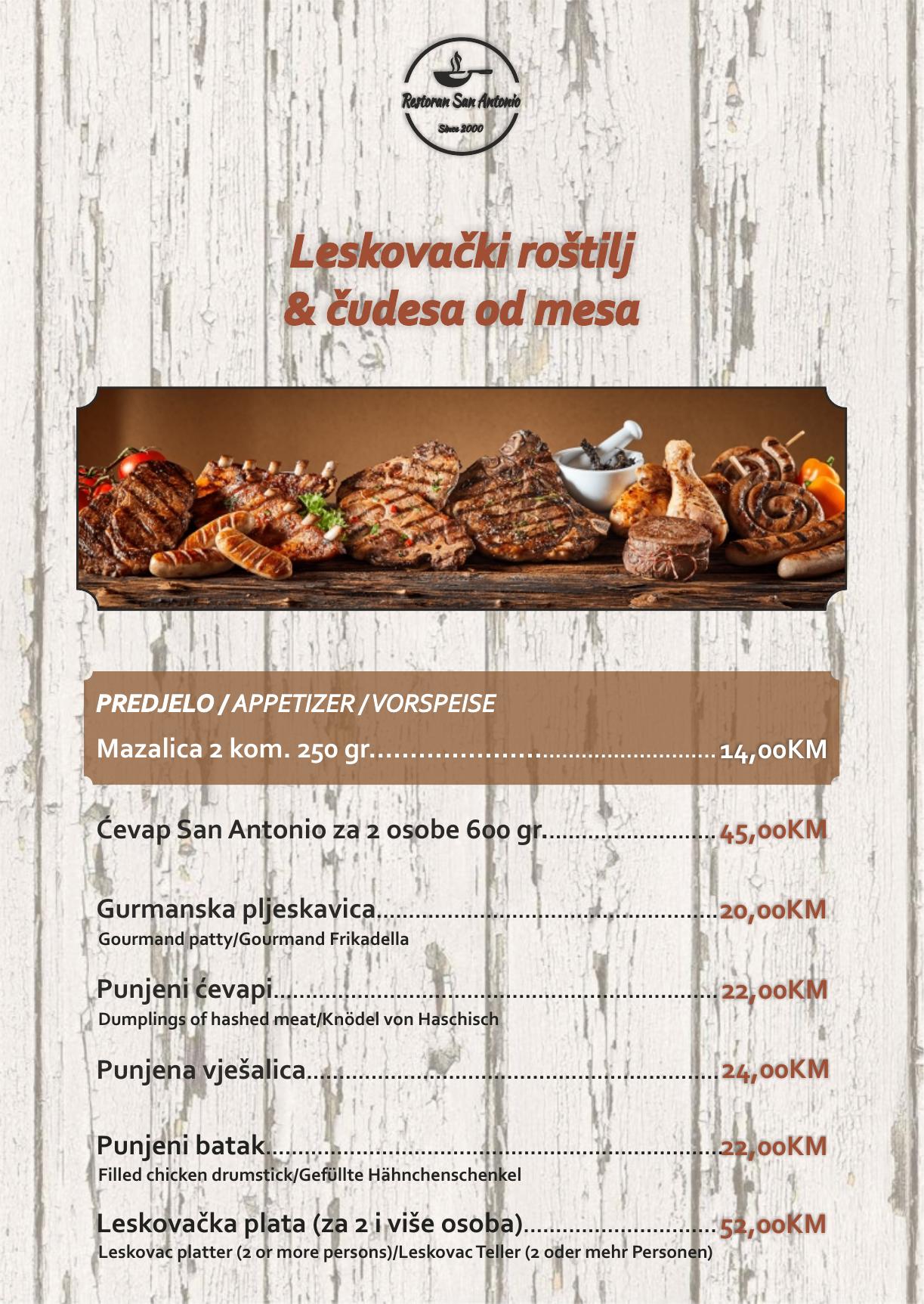 Jelovnik Restoran San Antonio — stranica 7